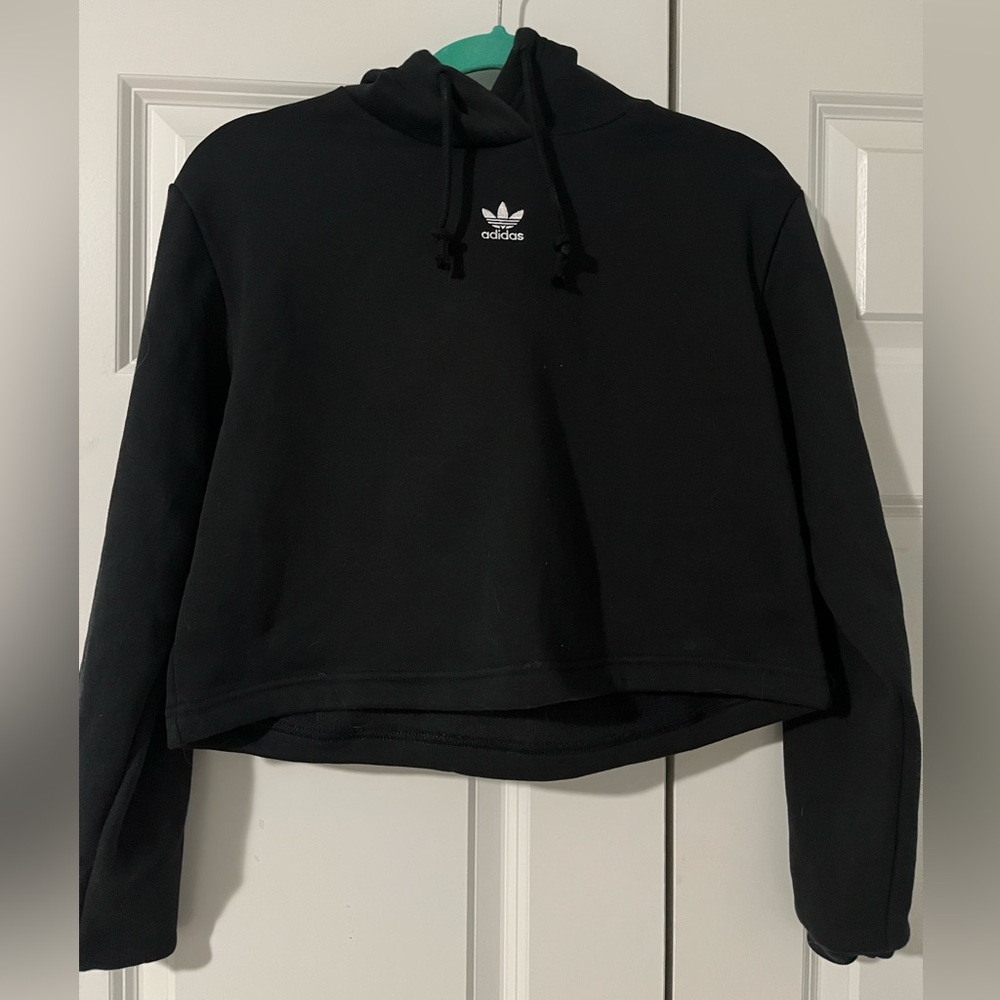 Adidas Black Cropped Hoodie size: Small